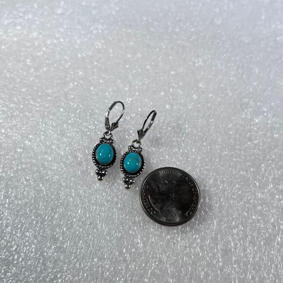 Sterling Silver Oval Turquoise Timeless New Deadstock Earrings - Picture 11 of 15